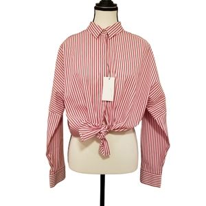 Oui Red and White Striped Collared Shirt